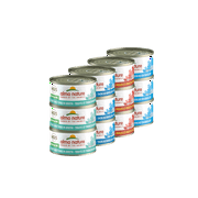 Angle View: (12 Pack) Almo Nature HQS Natural Variety Pack Grain Free Recipes in Broth, Atlantic Tuna, Mackerel, Chicken & Shrimps, Trout & Tuna Wet Cat Food, 2.47 oz Cans