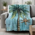 thumbnail image 2 of Coastal Blue Green Blanket Soft Cozy Warm Twin Blanket for Bed, Plush Fuzzy Flannel Fleece Blankets for Sofa, Ocean Beach Tropical Plant Starfish Throw Blankets for Couch, Gifts for Men, 60"x80", 2 of 9