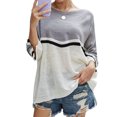 thumbnail image 3 of Women Colorblock Crew Neck Batwing 3/4 Sleeve Knitted Top, 3 of 6