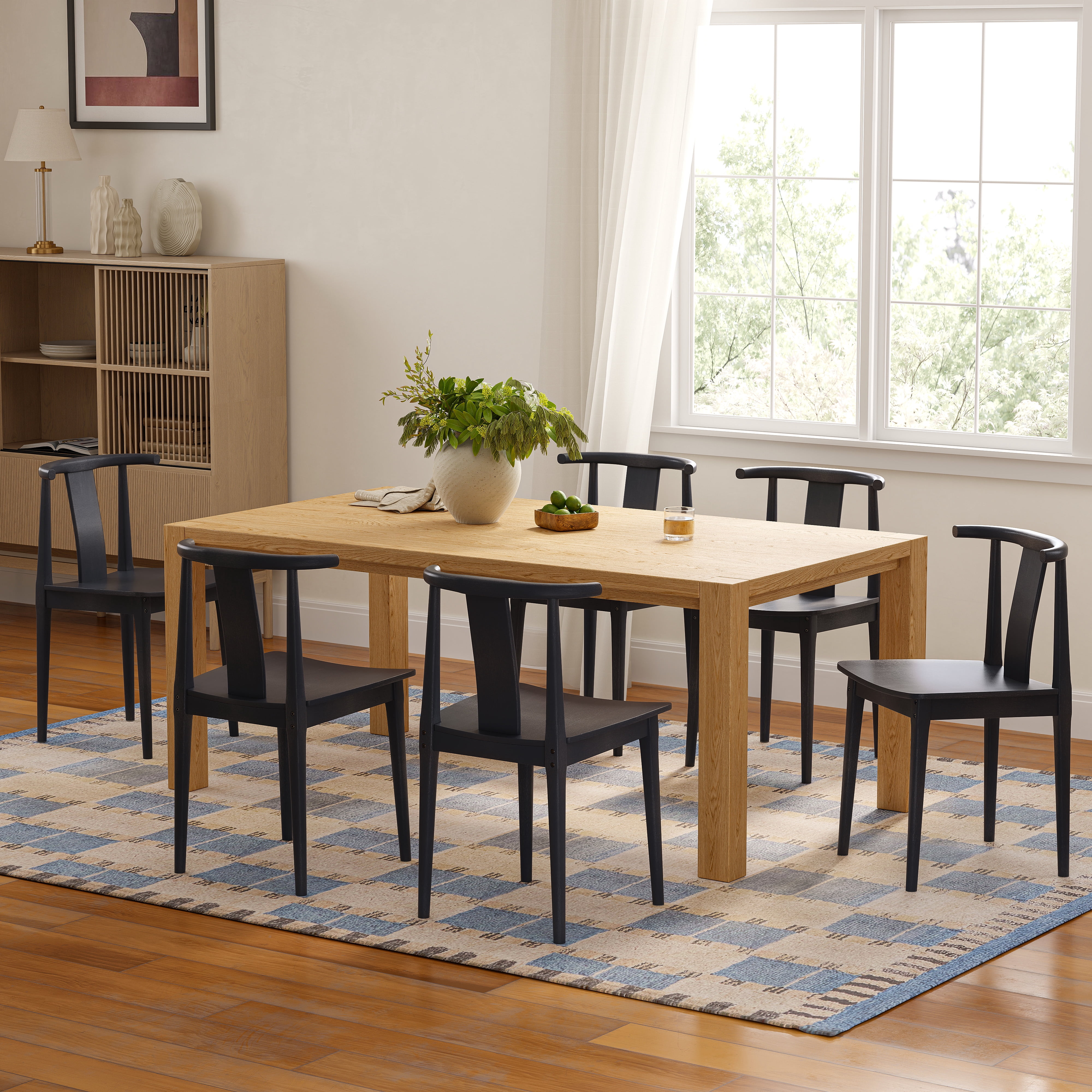 EYYTHUNG Wood Dining Chairs Set of 2, Farmhouse Kitchen Chairs with Curved Back Mid Century Wishbone Dining Chairs, Black