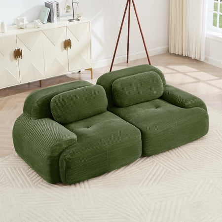 LifeSky 82\" Modular Loveseat Sofa for Apartments and Renters: 5-Second Tool-Free Separation, Fits Through 32\" Doorways - Moving Day Ready - Corduroy, Olive Green