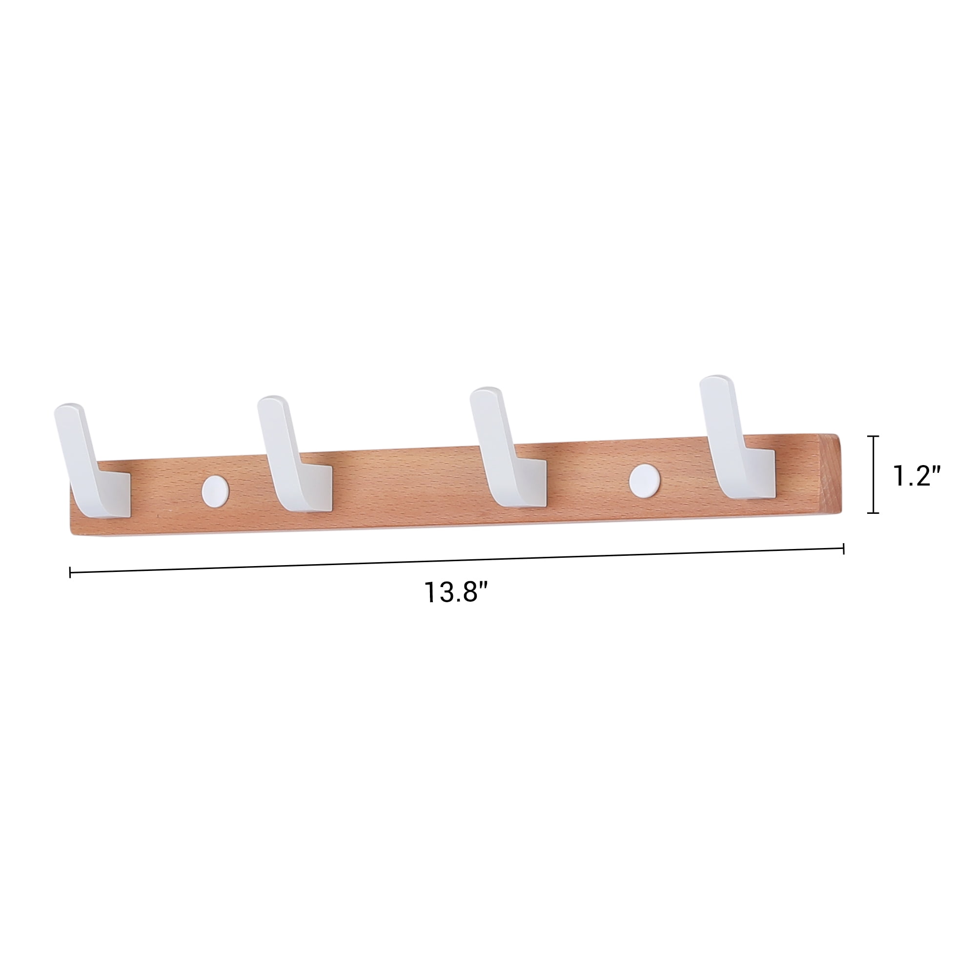 Unique Bargains Coat Rack Wall Mount Metal Wood Coat Hook for Hanging with 4 Hooks White
