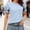 Light Blue, variant on Women's Polka Dot Puff Sleeve Blouse Round Neck Ruched Cuff Short Sleeve Casual Tunic Top Lightweight Loose Fit for Summer Purple S