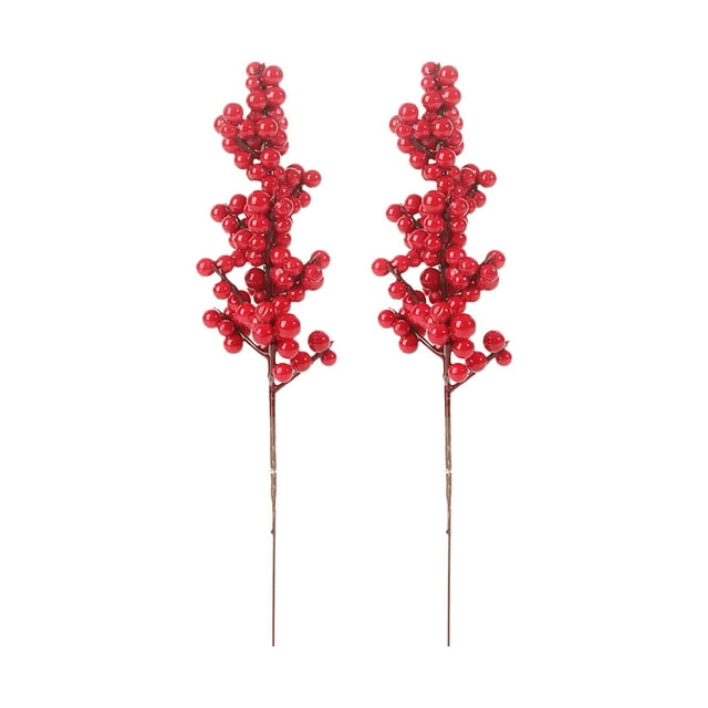 Christmas Decorations For The Home Red Plastic Simulated Berry Branches 21 cm 2 Piece Set