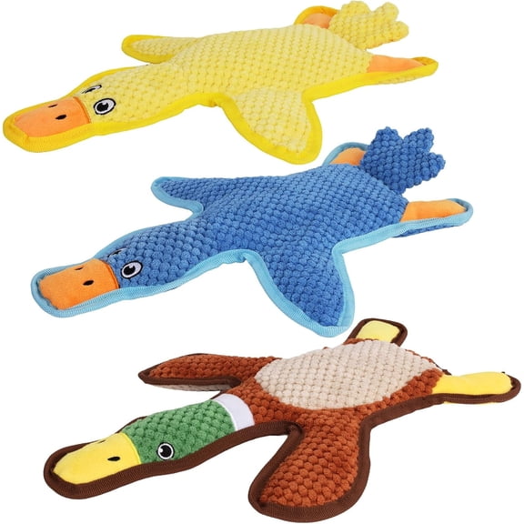 Aollywin Dog Toys 3-Pack Cute Duck Shapes Puppy Toys No-Stuffing Squeaky and Crinkle Interactive Dog Chew Toy for Small to Large Breeds
