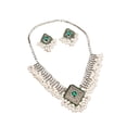 thumbnail image 3 of Retro Necklace Earring Set Gifts Trendy Gorgeous Vintage Pendant for Party Women Rhombus Green, 3 of 8