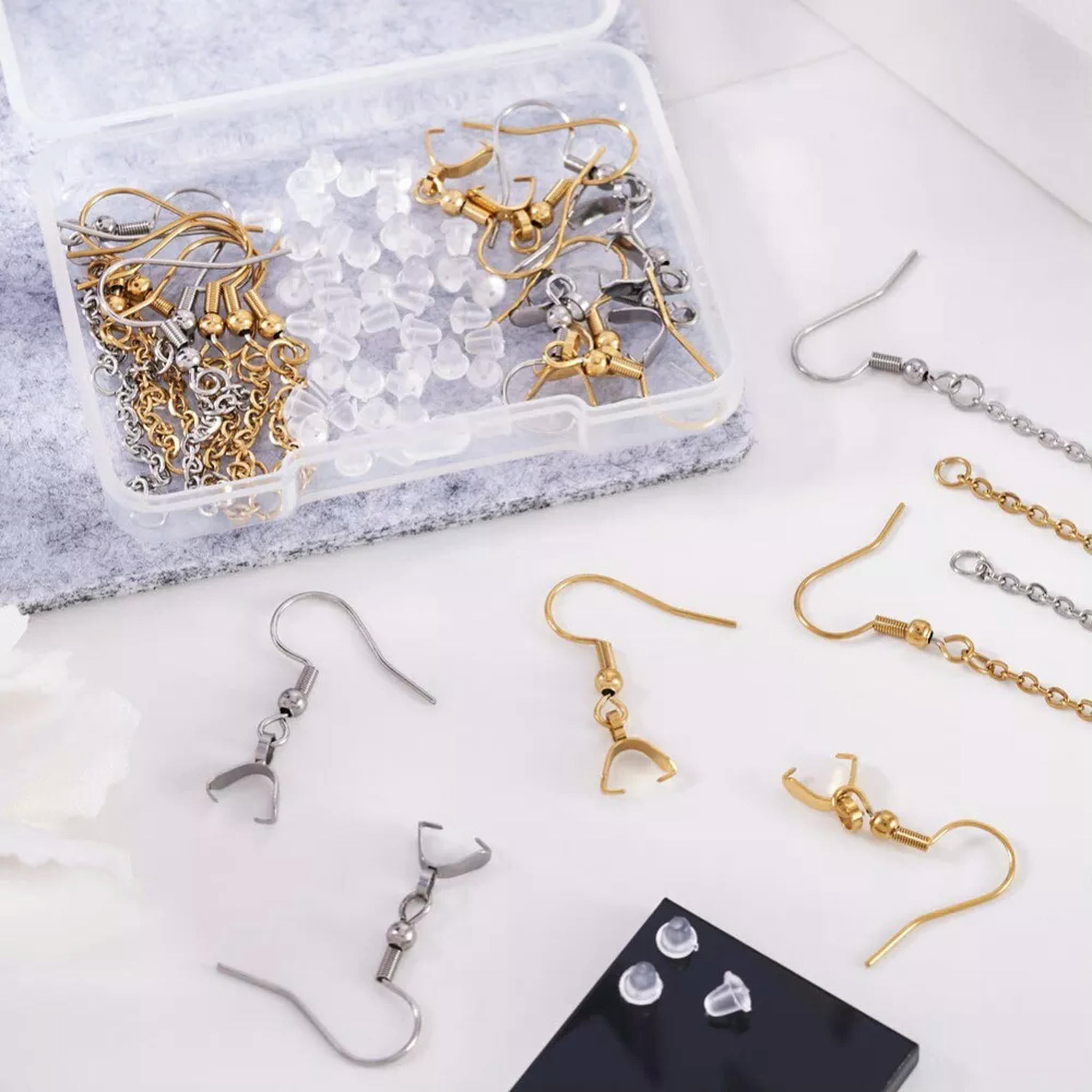 U8MO 1 Box Stainless Steel Hooks Ear Wire with Ice Pick Pinch Bails Jewelry Findings
