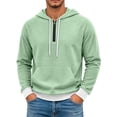 thumbnail image 4 of Seffadzy Men's Waffle Knit Hooded Quarter Zip Pullover Sweatshirt with Pockets Drawstring Long Sleeve Solid Color Casual Top Mint Green XL, 4 of 6