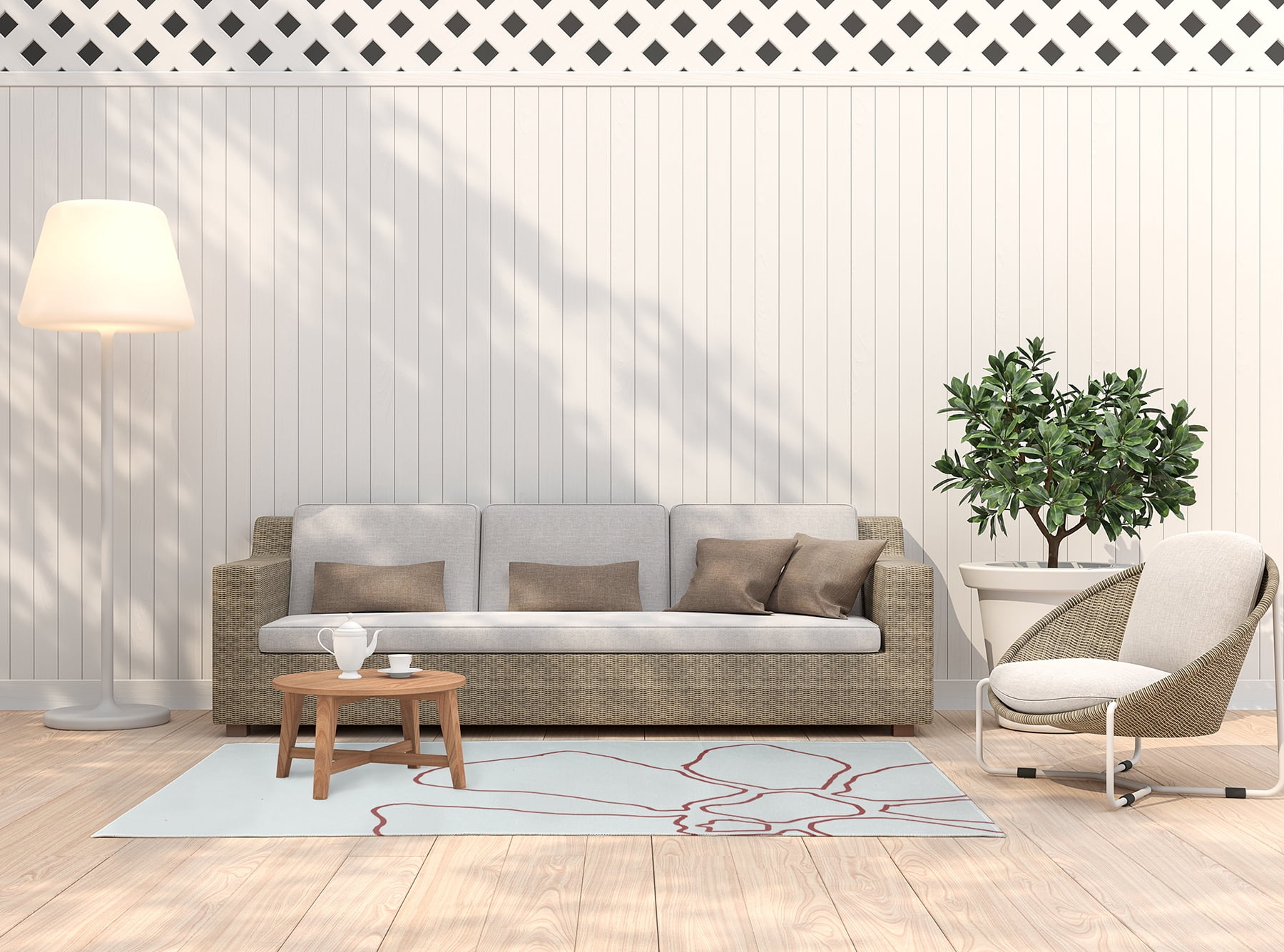 Simply Daisy 5' x 7' Coral/White Petal Lines Spring Chenille Indoor/Outdoor Rug