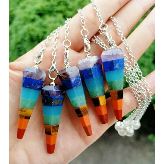 K-KED 5pcs Yoga 7 Chakra Stone Pendulum Pendants Diviner Reiki Healing Amulet