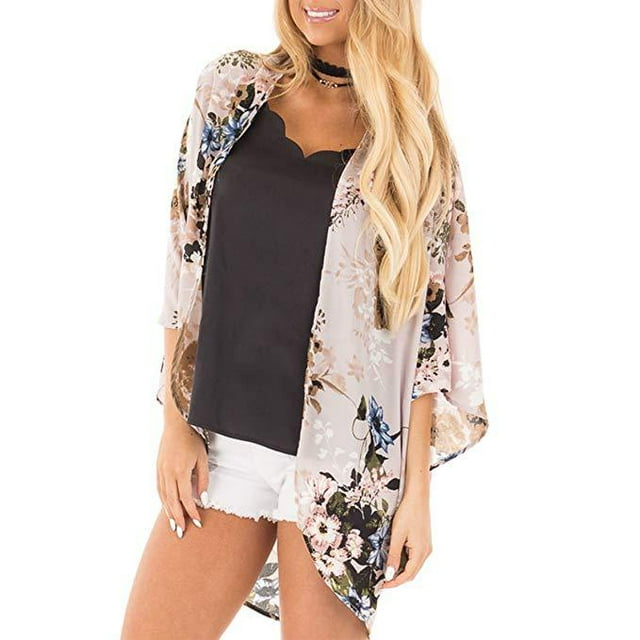 Nouveaux Cardigans Kimono Floraux pour Femmes Décontractés Ouverts devant