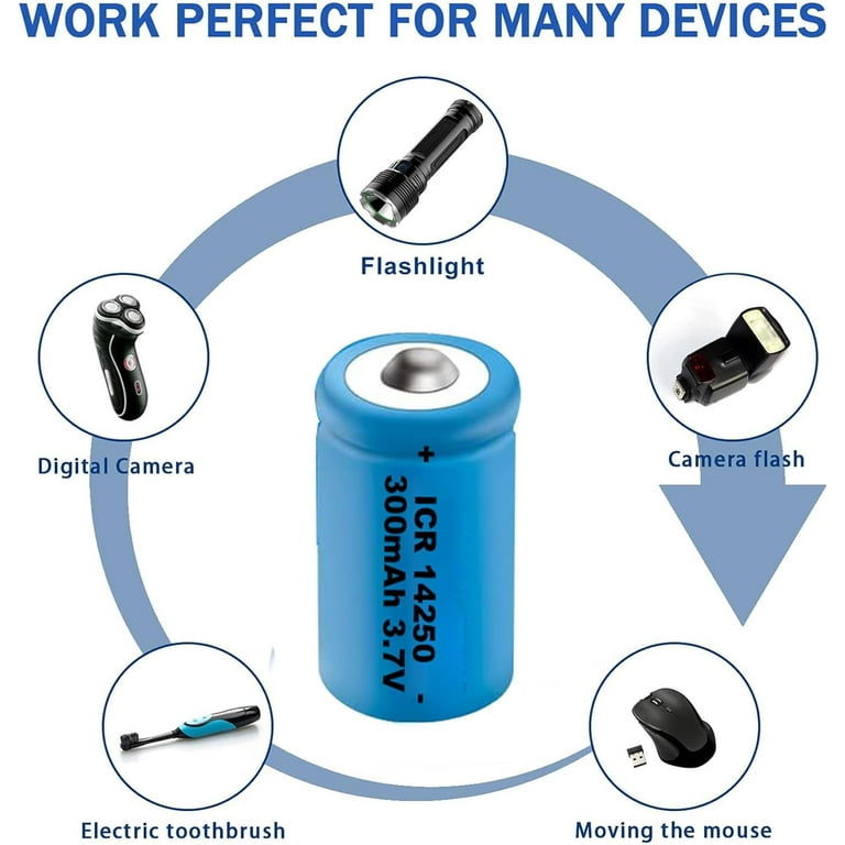 F.29　100 GRACETOP 3.7V 14250 Rechargeable Battery, 1/2 AA Lithium Ion, Flat