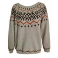 thumbnail image 5 of sususu Fall Sweaters for Women Argyle Iceland Norway Sweaters Long Sleeve Neck Fairisle Pattern Pullover Jumper Tops,A04-Khaki,S, 5 of 5