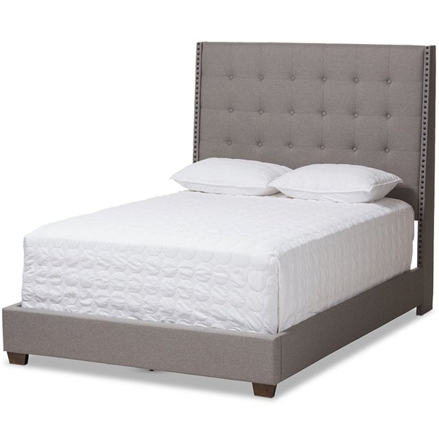 Baxton Studio Lit Grand Capitonné en Georgette Gris Clair