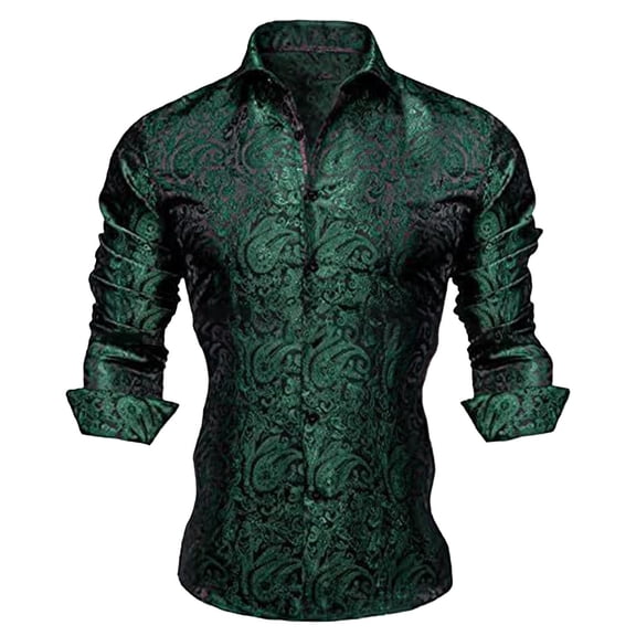 Mens Button Up Shirts Print Long Sleeve Spring Shirt Lightweight Casual Turn Down Collar Top Dark Green2 XXL