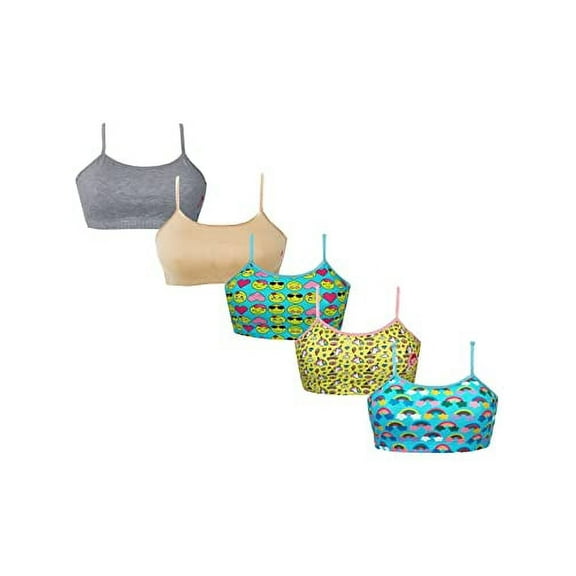 D'chica Cotton Girls Crop Cami Bralette Training Bras with Adjustable Straps & Double Front Layering for Teens Pack of 5