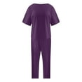 thumbnail image 3 of GILIGEGE Linen Sets for Women 2 Piece Summer Cotton and Linen Summer Matching Suit Half Sleeved Wide Leg Pants Retro Set Of Two Tracksuit Lounge Matching Sets Purple L, 3 of 8