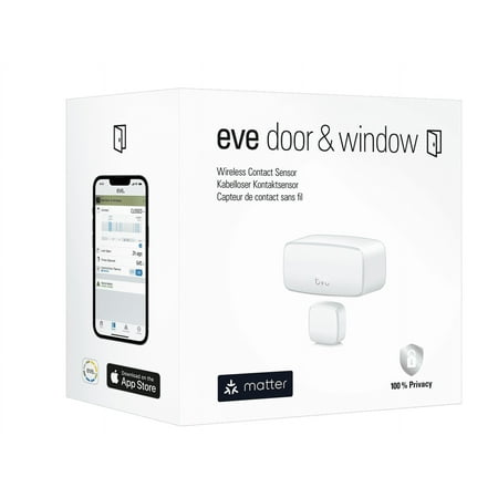 Eve Door & Window (Matter) – Smart contact sensor for doors & windows, open/closed state, automatic control of accessories, notifications, Thread