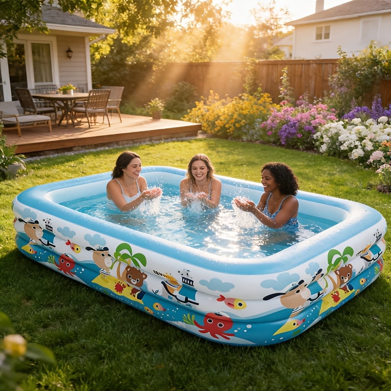 Extra Large Rectangular PVC Inflatable Swimming Pool – Thick, Leak-Proof, Wear-Resistant, Easy-to-Set-Up for Backyard and Garden Summer Fun