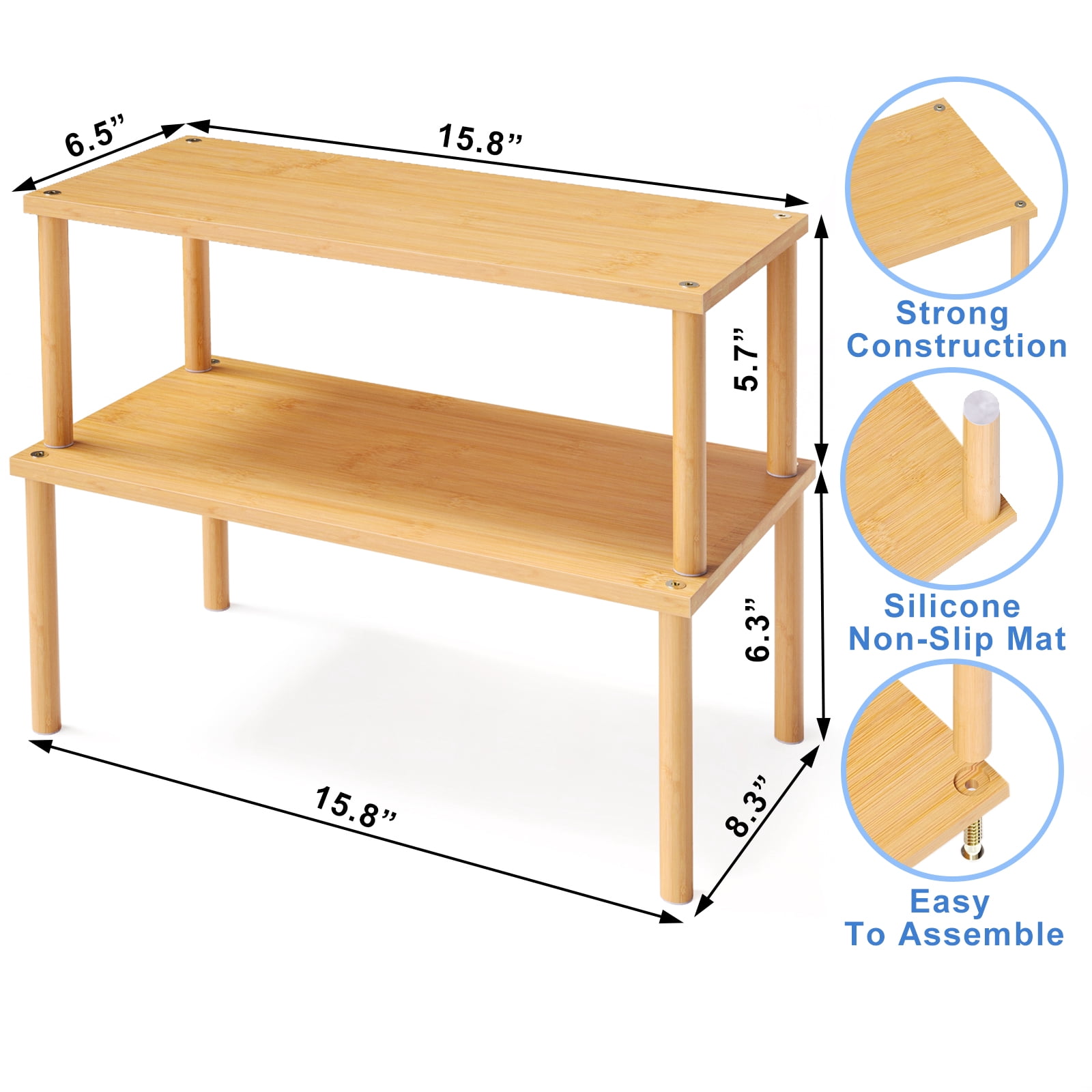 Cabinet Organizer Shelf(Set of 2),Kitchen Counter Shelves,Bamboo Spice Rack Countertop and Cabinet,Stackable Expandable,Large