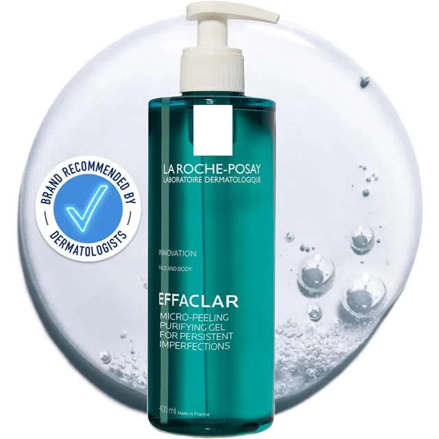 La Roche-Posay Effaclar Gel Limpiador Microexfoliante Facial Ácido Salicílico, Piel Grasa Con Imperfecciones 400 ml Verde