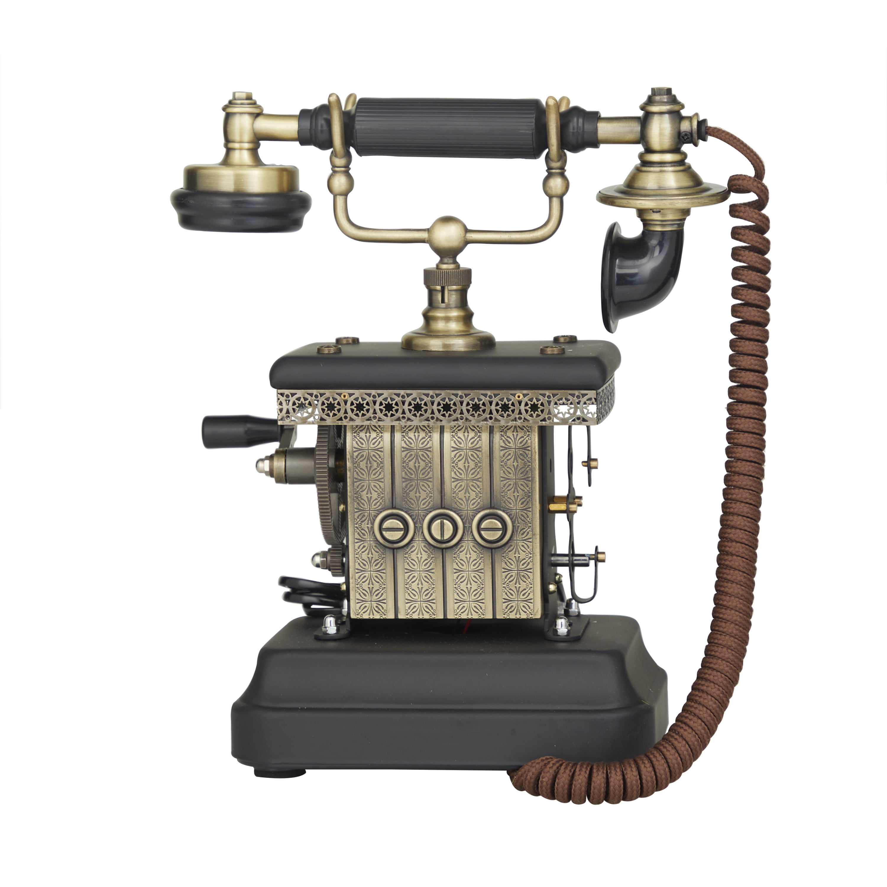 DecMode 12" x 12" Black Metal Functioning Vintage Style Telephone with Line Cord, 1-Piece