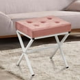 thumbnail image 2 of Tcbosik Soft Pink Upholstered Ottoman - 17" Velvet Tufted Vanity Stool with X-Shaped Metal Legs, 300LBS Capacity Footrest for Home Decor & Living Space, 2 of 6