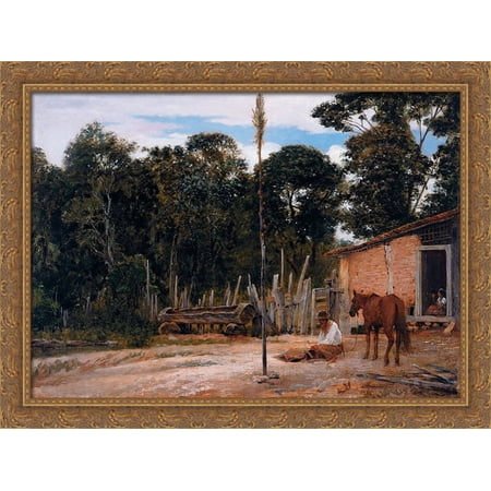 Tightening the Saddle 38x28 Large Gold Ornate Wood Framed Canvas Art by Jose Ferraz de Almeida Junior