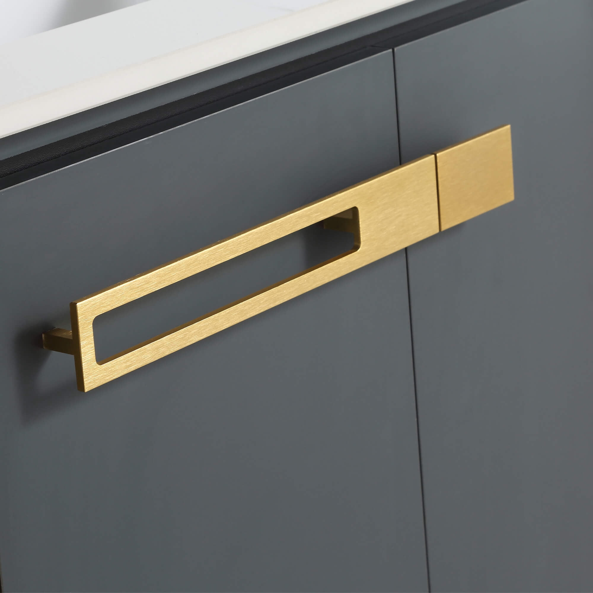 Fine Fixtures  Oakville Bathroom Vanity  with White Ceramic Sink Onix Grey - Satin Brass Hardware 30 Inch
