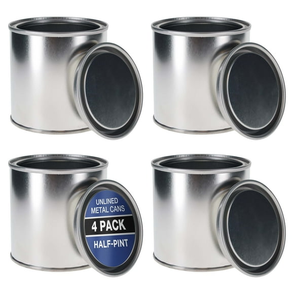Master Elite Small 1/2 Pint Unlined Empty Metal Paint Can Bucket with Lids, Pack of 4 - Triple Tight Lid Seal, 8 fl. oz. Steel Coating Storage Container Tin - Store Oil-Based Paint, Art, DIY Crafts