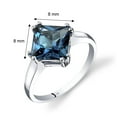 thumbnail image 3 of PEORA London Blue Topaz Classic Solitaire Ring for Women 14K White Gold, Natural Gemstone, 2.75 Carats Princess Cut 8mm, Comfort Fit, Size 7, 3 of 3