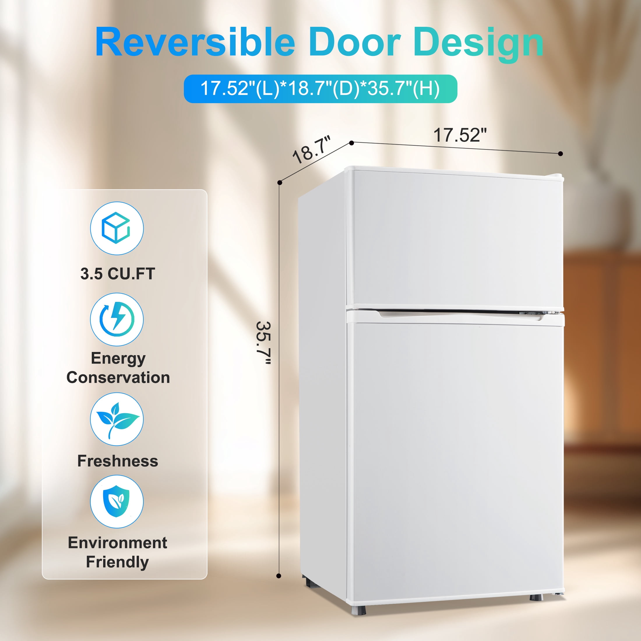 3.5 Cu ft Two Door Mini Fridge with Freezer,Apartment Size Refrigerator, White,New