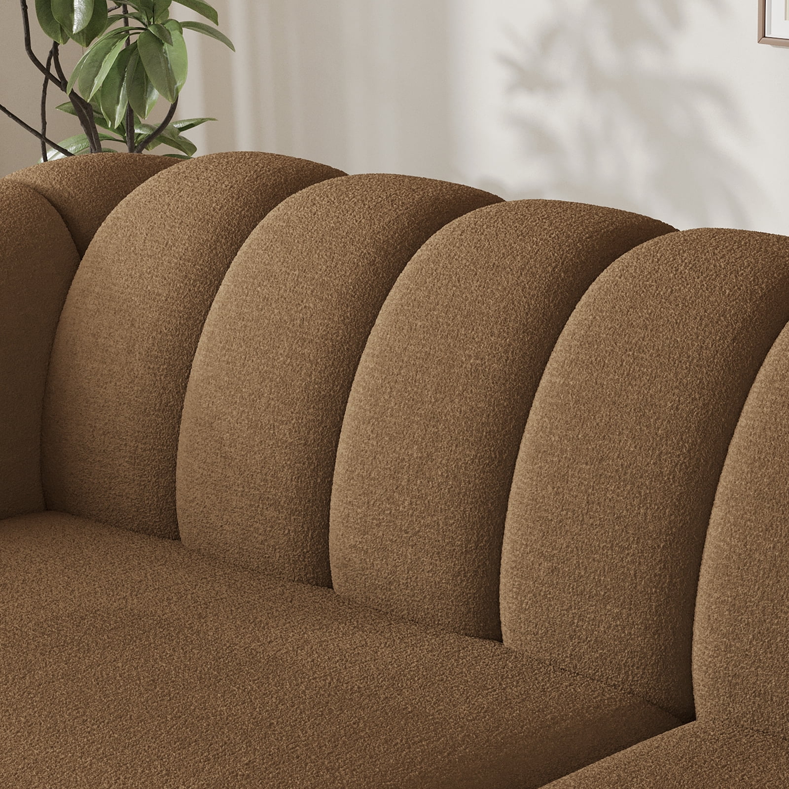 COPIAE 82 Inch Loveseat Sofa,Modern Couch and Sofa,Curved Petal Design Furniture,Sturdy and Easy Installation,Small Sofa for Living Room Bedroom Office and Apartment,Terry Fleece Fabric Brown