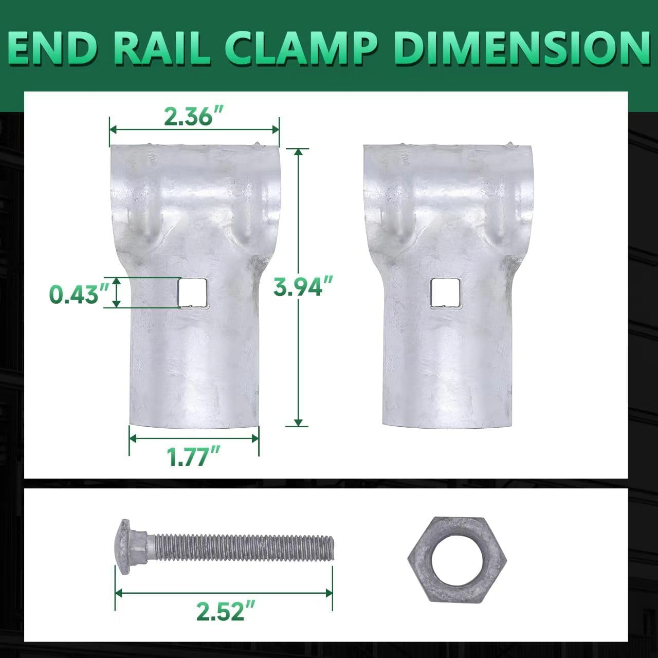 1-5/8 X 1-5/8 End Rail T Clamp,Chain Link Fence Parts,Galvanized Steel T Clamp for 1-5/8" OD Pipe, Heavy Duty, Bolts & Nuts include 4 Pcs