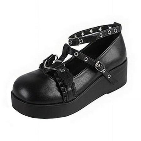

CHOII Sweet Mary Jane Wedge Heel Thick-soled Small Leather Dress Shoes Cute Party School Shoes for Girl Elegant Shoes for Ladies PU Leather Lace Up Ankle Strap Sandals for Women Clearance! Black/5