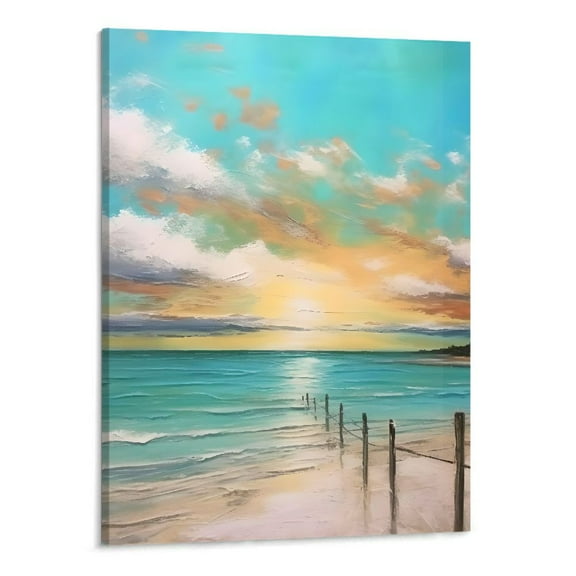 Shiartex Coastal Beach Painting Canvas Wall Art Picture 16x20in for Bedroom Living Room Home Decor 16x20in