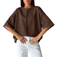 thumbnail image 7 of Iyufng Womens Crew Neck T-Shirt Front Vertical Seam Drop Shoulder Oversized Short Sleeve Loose Solid Casual Daily Top, 7 of 7