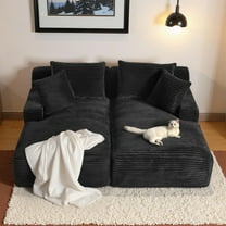 Liaroo 78.7" Double Chaise Lounge Chair Indoor, Oversized Boneless Sofa Bed, Deep Seat Sleeper Couch Reading Chairs, Cloud Sofas with Cup Holder & Side Pocket for Living Room, No Assembly Required