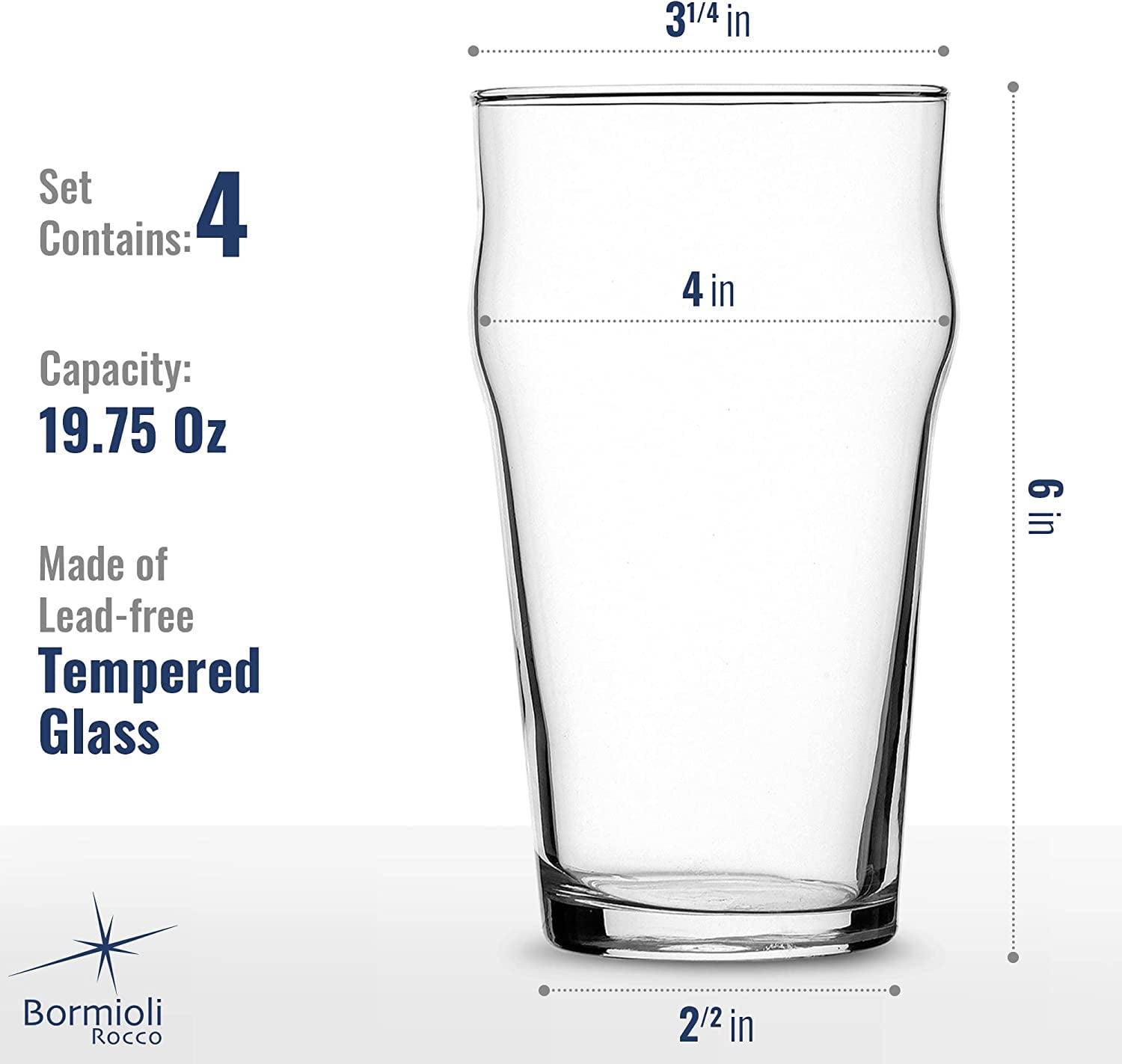 Bormioli Rocco Sestriere Beer Pint Glasses, Set of 12 Stackable