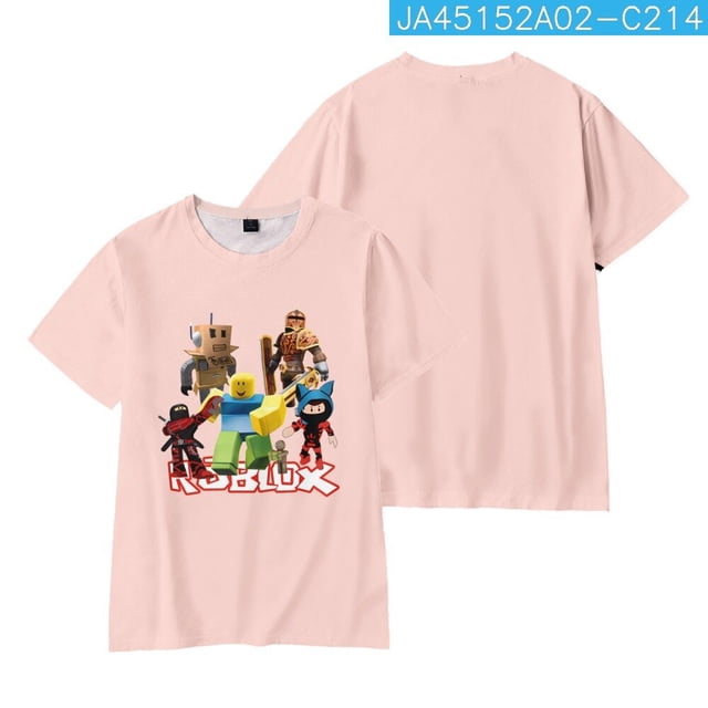 Camiseta de empalme con estampado de dibujos animados ROBLOX para niños y niñas, Camiseta deportiva con cuello redondo, Tops de algodón puro de manga corta de alta calidad