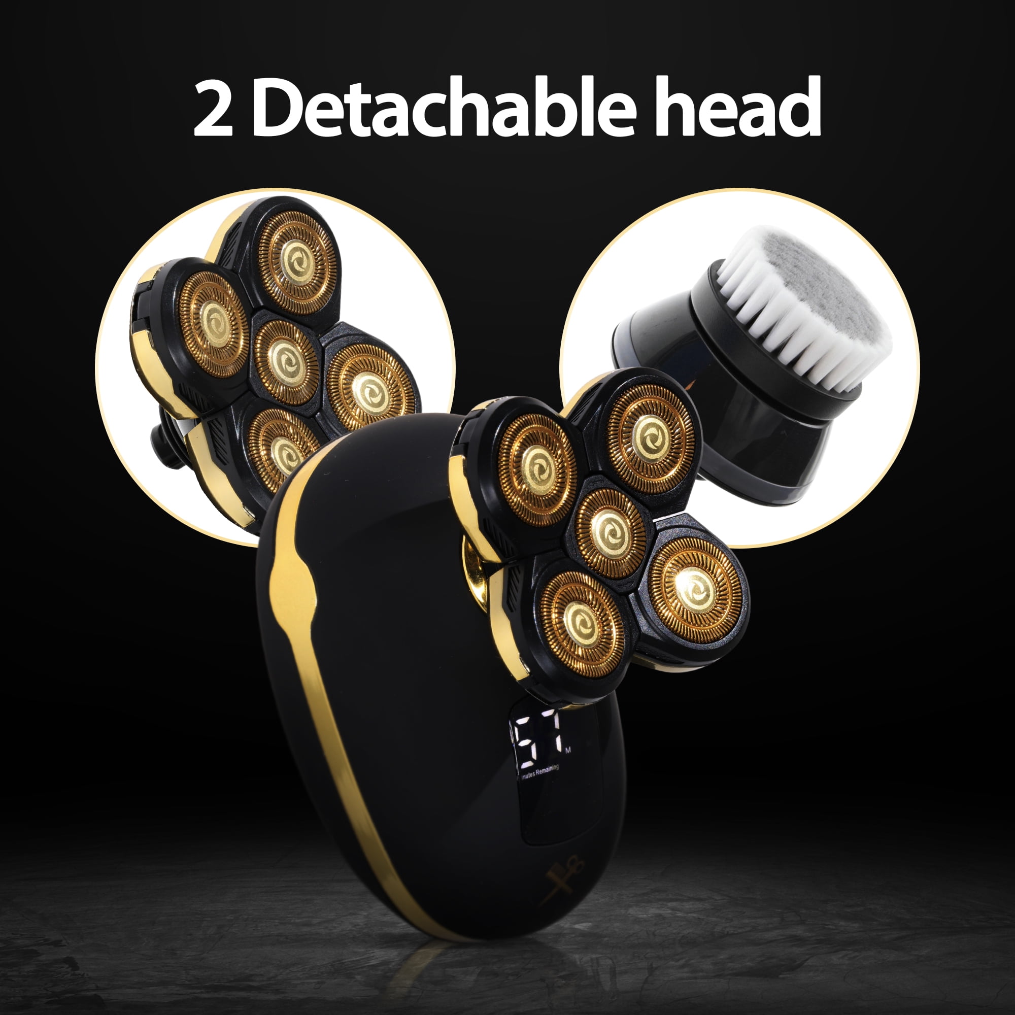 Cutting Edge Rechargeable Head Shaver for Men, 5 Pivoting Rotary Heads, Wet & Dry Waterproof Electric Head Razor, LCD Display, Hypoallergenic Titanium Coated Blades, USB Charging
