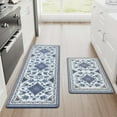 thumbnail image 2 of Blue Boho Kitchen Mats for Floor 2 Piece, Cushioned Anti-Fatigue Kitchen Rugs, Memory Foam Kitchen Rugs and Mats Non Skid Waterproof, Blue Retro Floor Comfort Mat, 17'''' x 48'''' + 17'''' x 30'''', 2 of 6