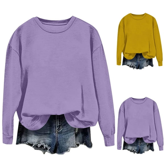 Oksale Solid Color Crewneck Sweatshirts Women Loose Long Sleeve Winter Tops Soft Cozy Fall Shirts Gold S