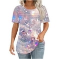 thumbnail image 1 of Tnhcen Chemises Décontractées à Manches Courtes Col Rond pour Femmes - Blouse Plissée à Imprimé Floral avec Ajustement Régulier Doux pour Usage Quotidien et Voyage P-2TG, 1 of 6