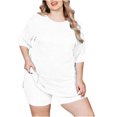 thumbnail image 2 of Women's 2 Piece Outfits Ribbed Short Sleeve Drop Shoulder Tee And Shorts Set Plus Size Tracksuit Casual Sets White,XXXL, 2 of 7
