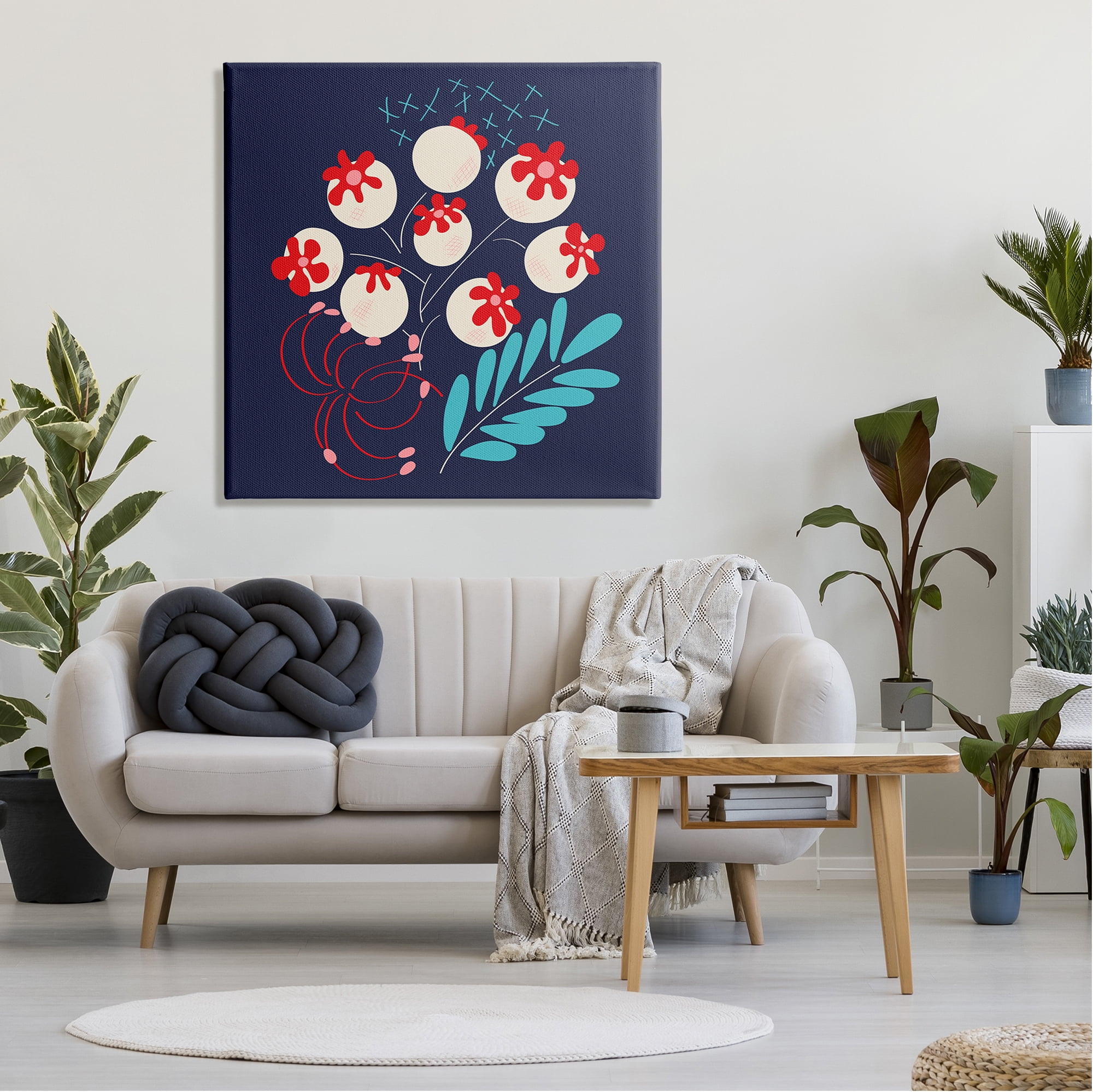 Stupell Industries Modern Botanicals on Blue Botanical & Floral Painting Gallery Wrapped Canvas Art Print Wall Art, 36 x 36