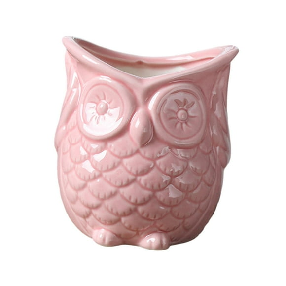 braveheart Flower Pot Owl Shape Ceramic Home Decoration Plant Pot for Home Patio Office No listen Pink