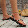 thumbnail image 6 of AXXD Black Sandals for Women Clearance Under $10 Summer Plus-size New Round Toe Pearl Flip-flops Flat Sandals, 6 of 8