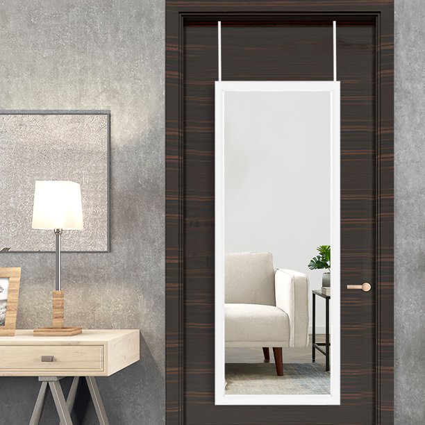 NeuType 43"*16" Full Length Over The Door Mirror Hanging Mirror for Bedroom Dorm Room White