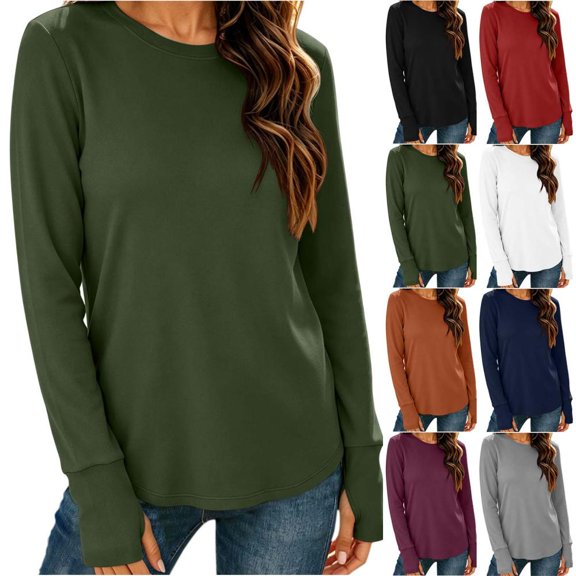 Bxsruta Womens Long Sleeve Tops Crewneck Pullover Shirts Basic Tee Casual Athletic Tops